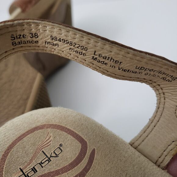 DANSKO Season Sandals Womens 7.5 8 38 Camel Brown Leather Strappy Wedge Comfort - Picture 8 of 11